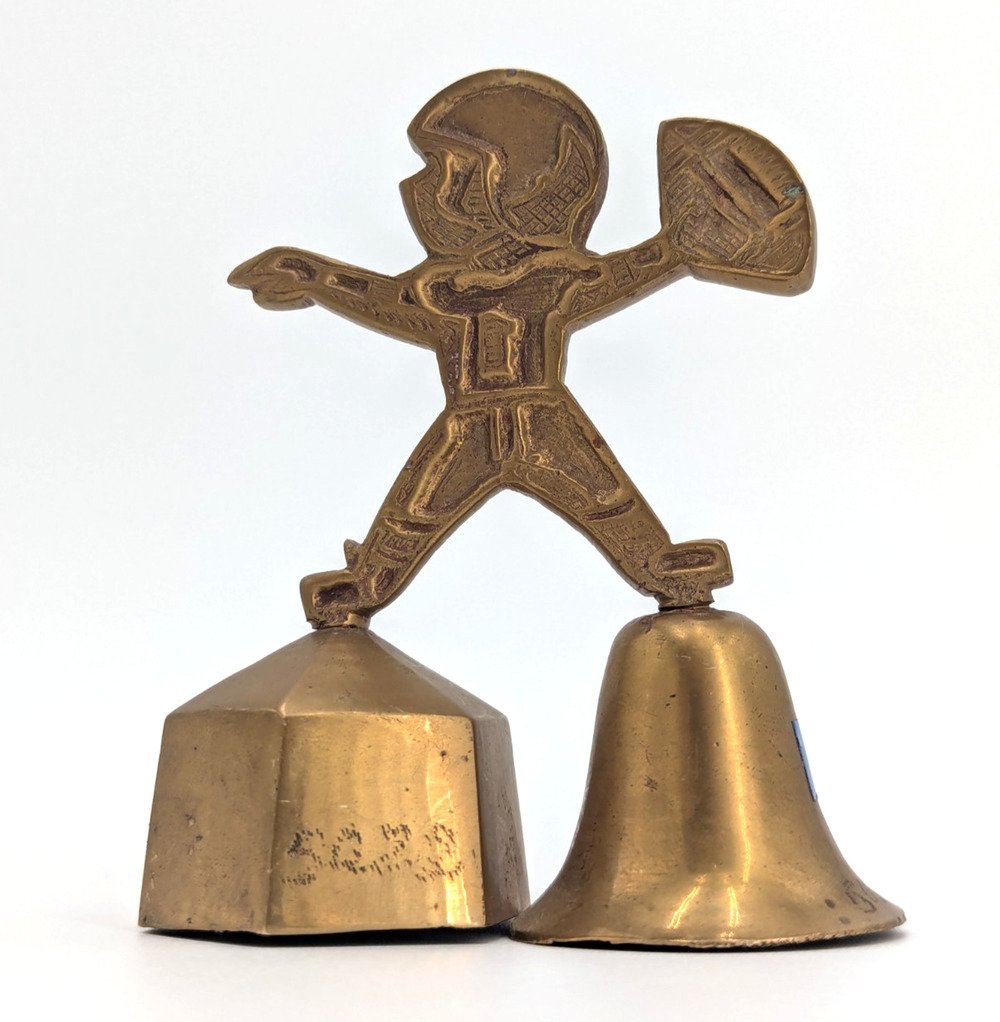 Vintage Sarna India Brass Double Bells Football Player Figurine Bell Decor